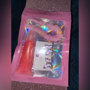 Pink Glitter Lip Gloss and Hair Accessories Set